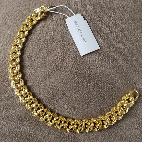 Michael Kors Linked Statement Bracelet Gold Tone Sterling Silver Pave CZ NWT - Picture 4 of 16